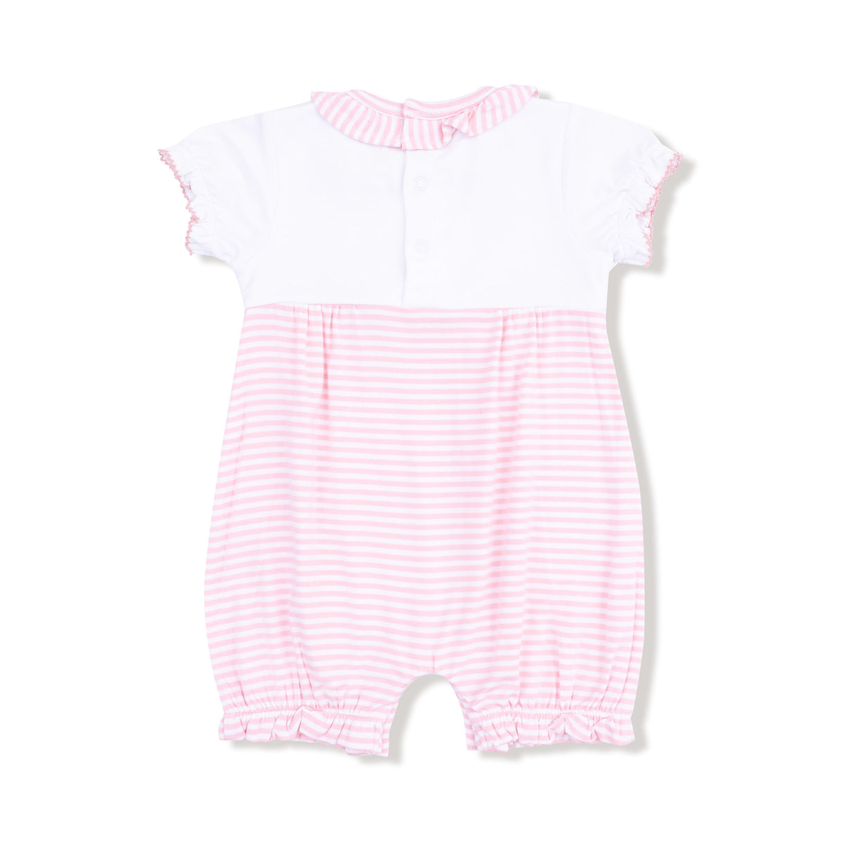 Ruffle Collar Romper with Piping and Picot - HoneyBug