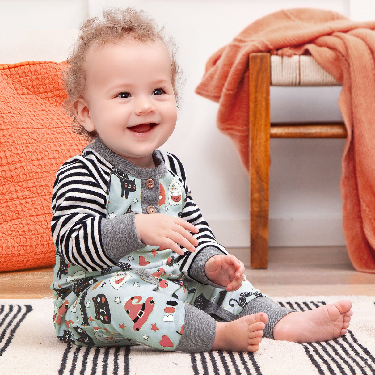 Halloween Pumpkin Pals - Henley Bamboo Romper - HoneyBug