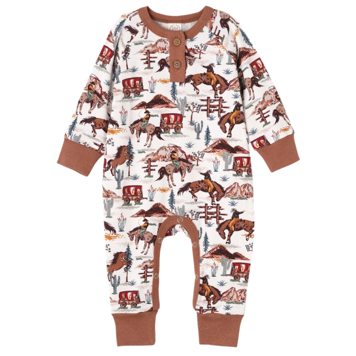 Cowboy Henley Romper - Bamboo Western Spirit Baby Boy - HoneyBug