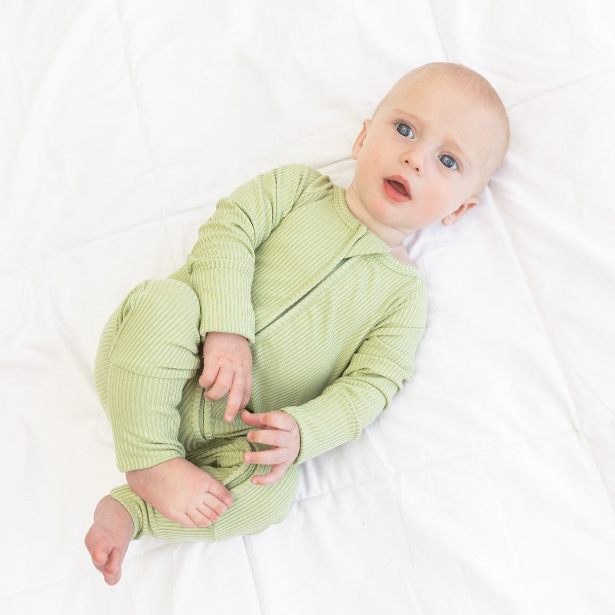 ZIP ROMPER - Pistachio Ribbed - HoneyBug
