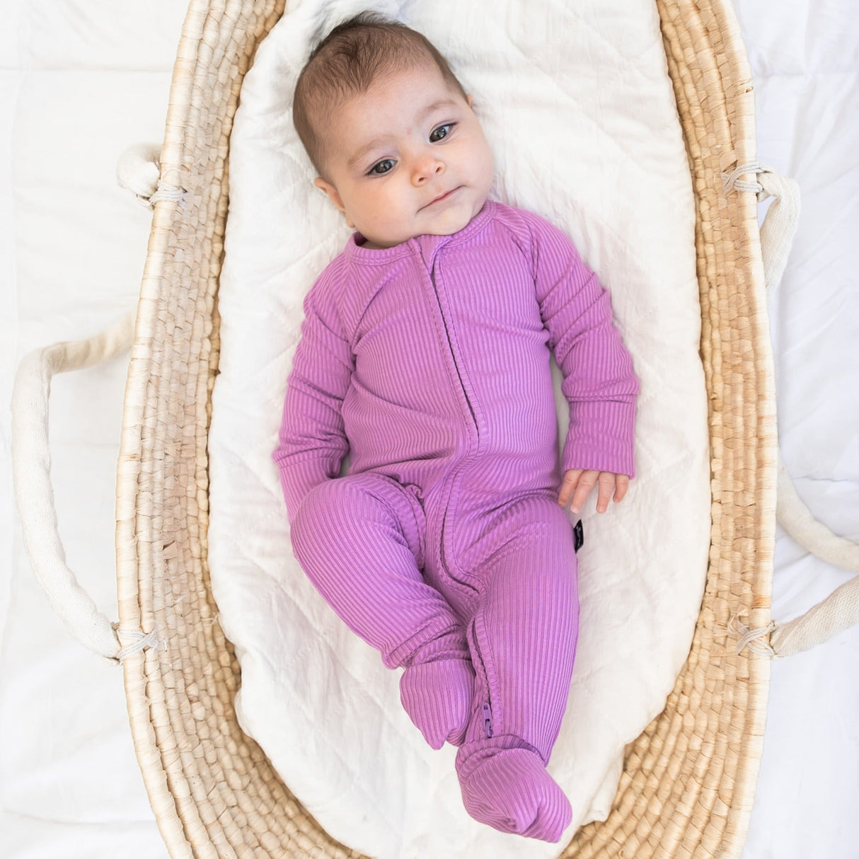 ZIP ROMPER - Lilac Ribbed - HoneyBug