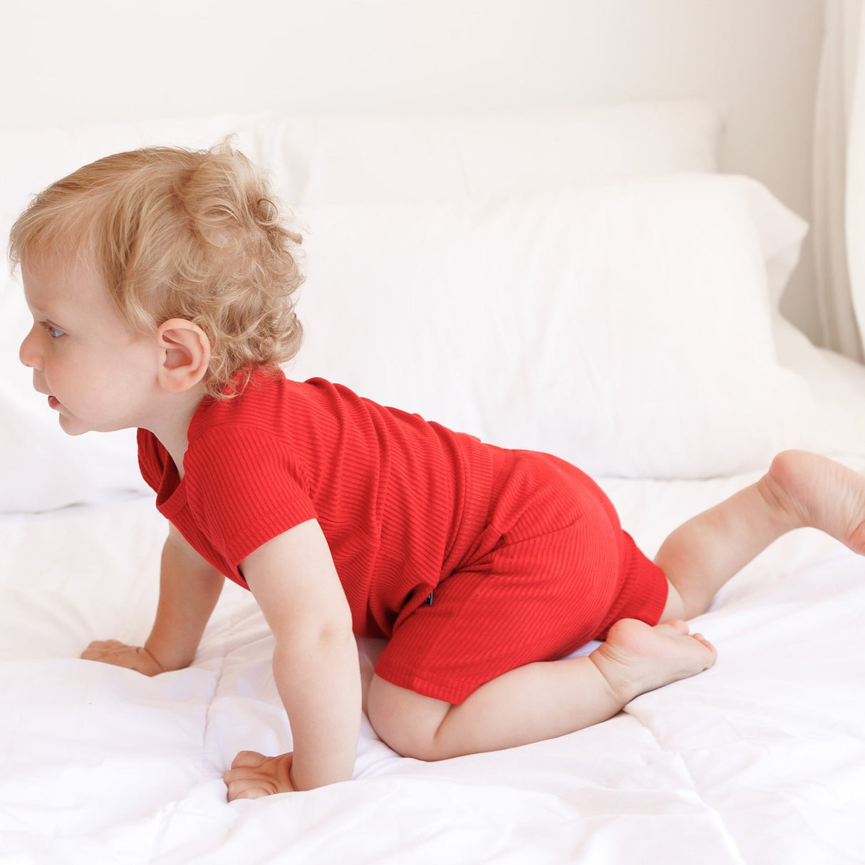 TWO PIECE SHORTIE SET- Red Ribbed - HoneyBug