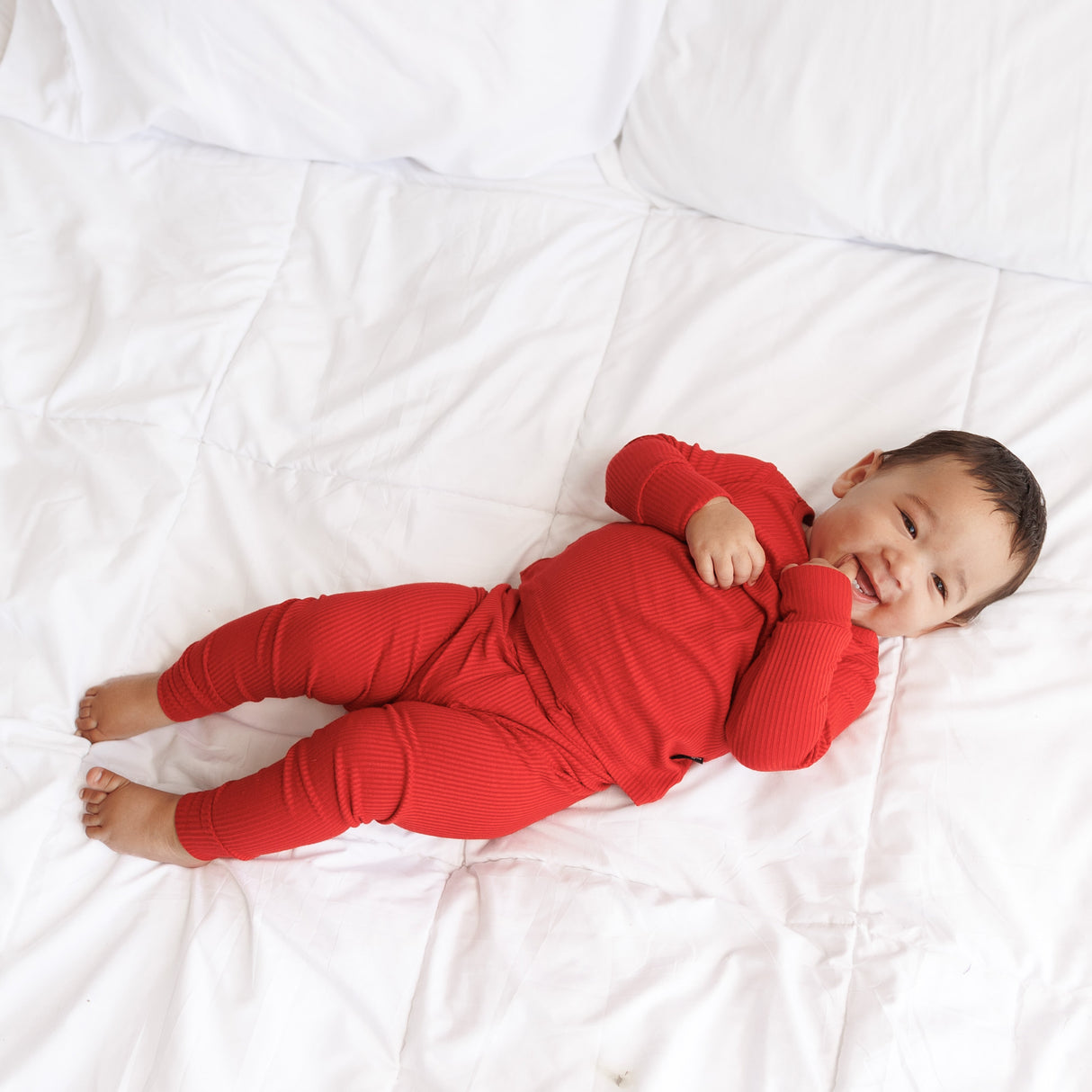 LONG SLEEVE 2 PIECE SETS- Red Ribbed - HoneyBug