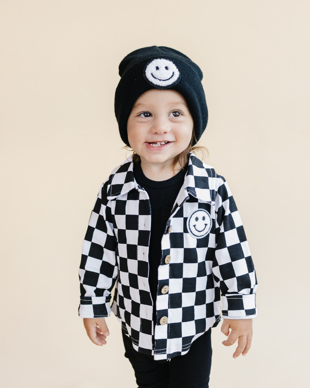 Cotton Shacket | Smiley Checkered Black - HoneyBug