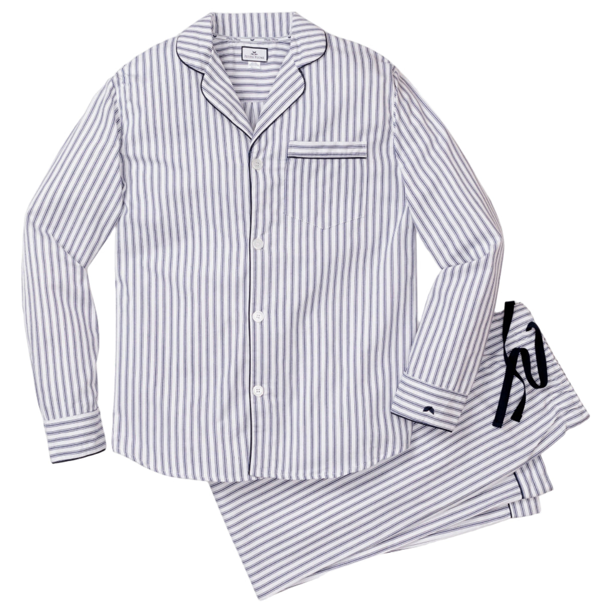 Men's Twill Pajama Set in Navy French Ticking - HoneyBug