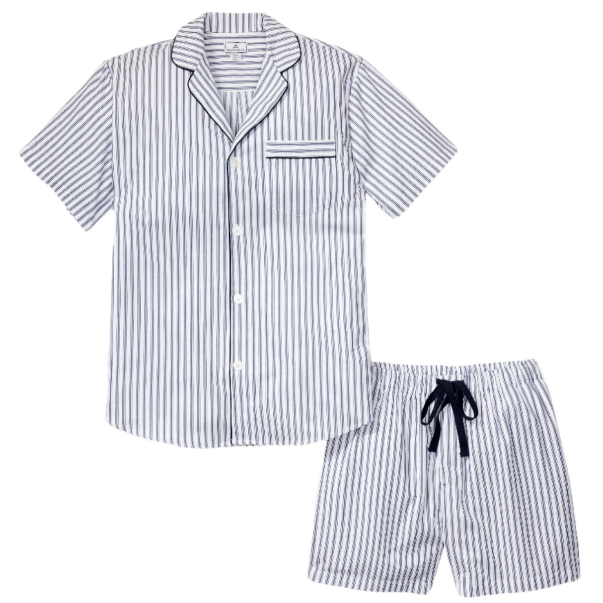 Men's Twill Pajama Short Set in Navy French Ticking - HoneyBug
