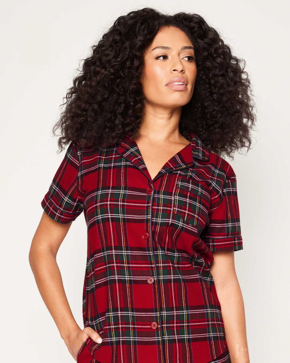 Women's Brushed Twill Short Sleeve Short Set in Imperial Tartan - HoneyBug