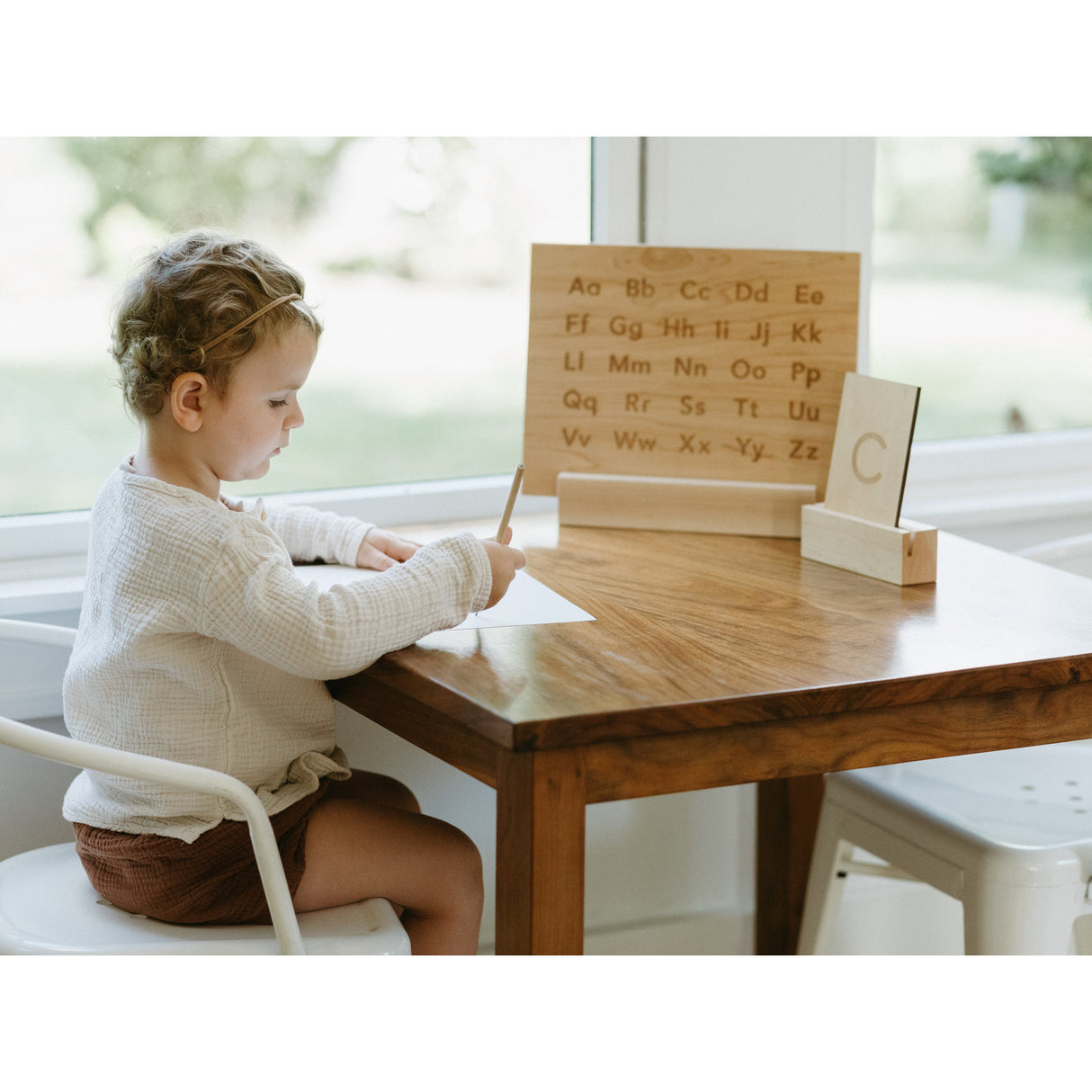 Wooden Alphabet Montessori Board and Tabletop Reference Chart β’Β Modern Sans Serif - HoneyBug