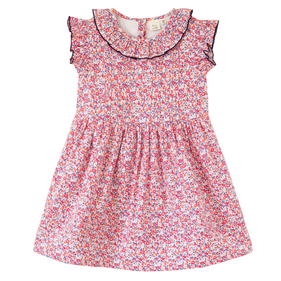 Girls Ana Dress with Ruffles | Red and Blue Floral - HoneyBug