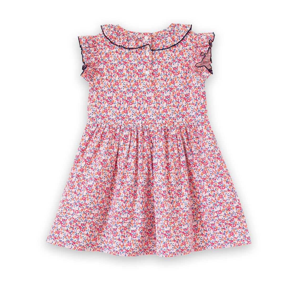 Girls Ana Dress with Ruffles | Red and Blue Floral - HoneyBug