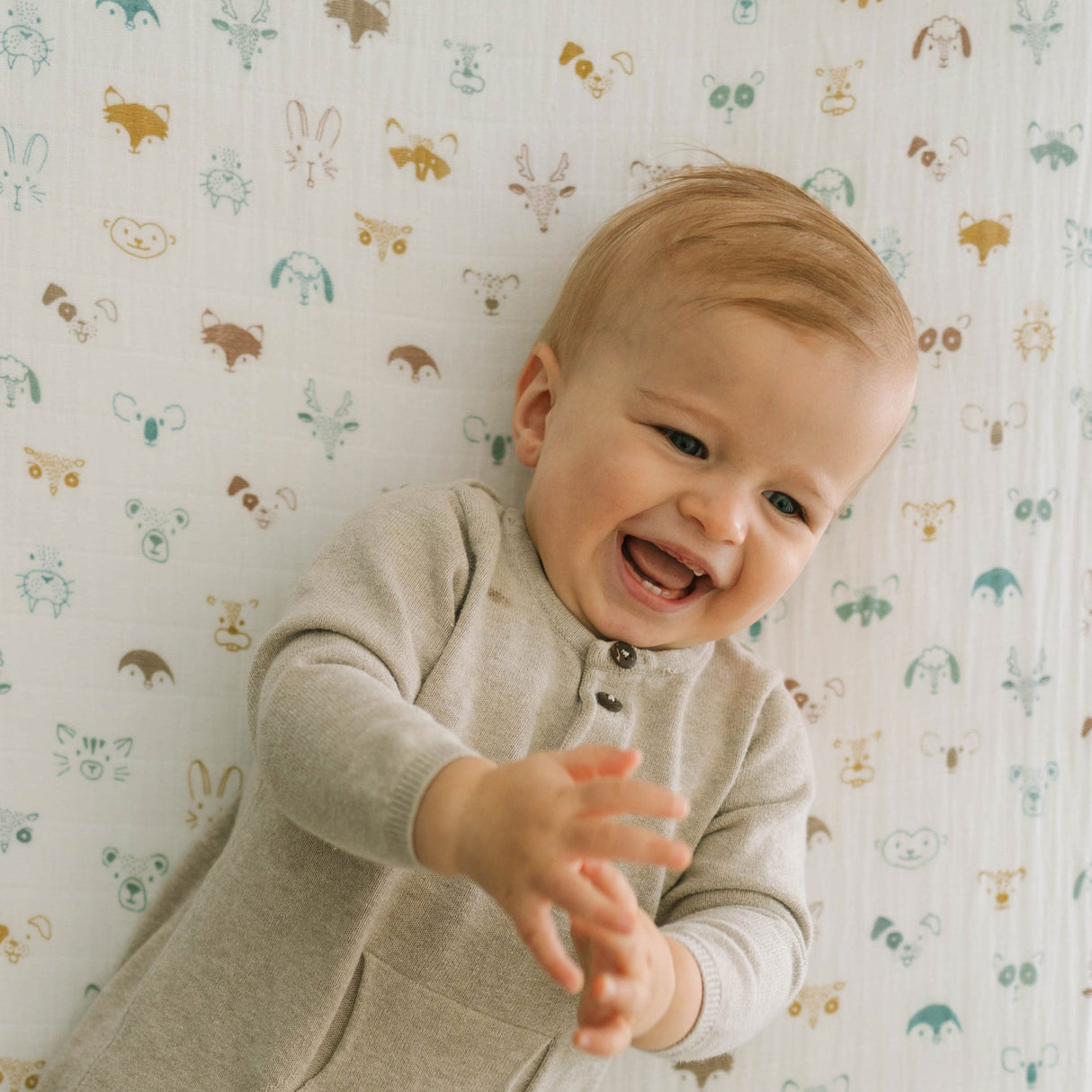 Cotton Muslin Crib Sheet - Animal Crowd - HoneyBug