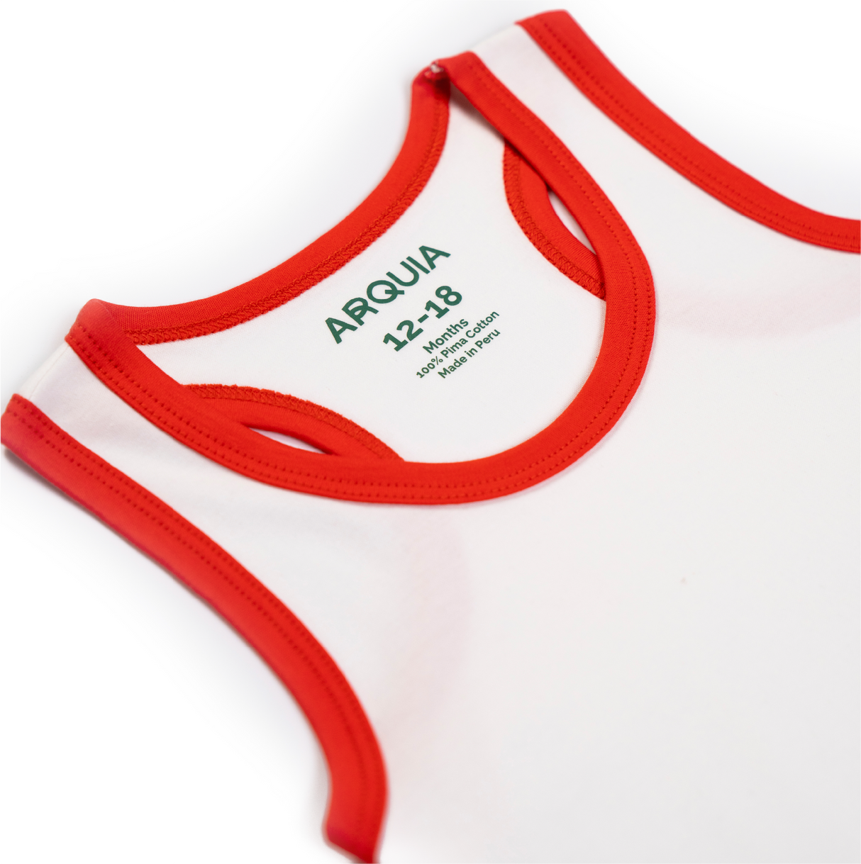 100% Peruvian Pima Cotton White with Engine Red Sleeveles Summer Romper - HoneyBug