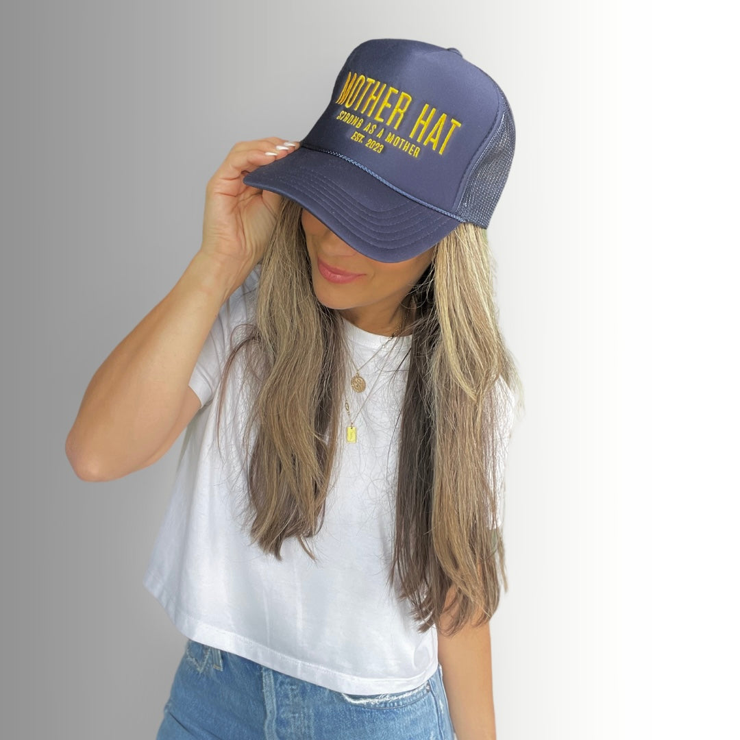 Mother Hat - Embroidered Trucker Hat - Navy - HoneyBug