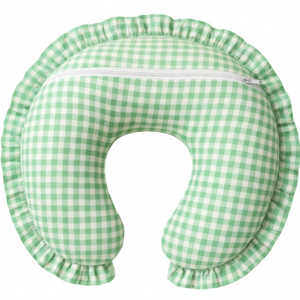 Green Gingham Ruffle Nursing Pillow Cover