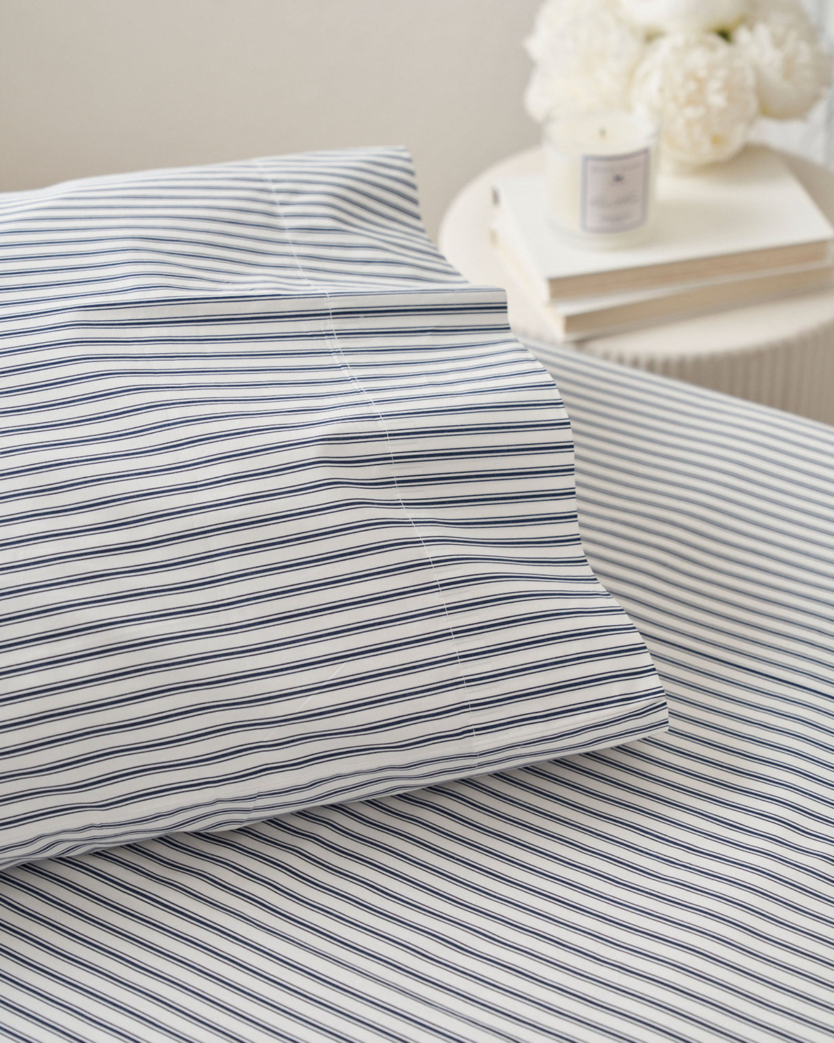 Luxe Premium Cotton Navy French Ticking Bed Sheets - HoneyBug