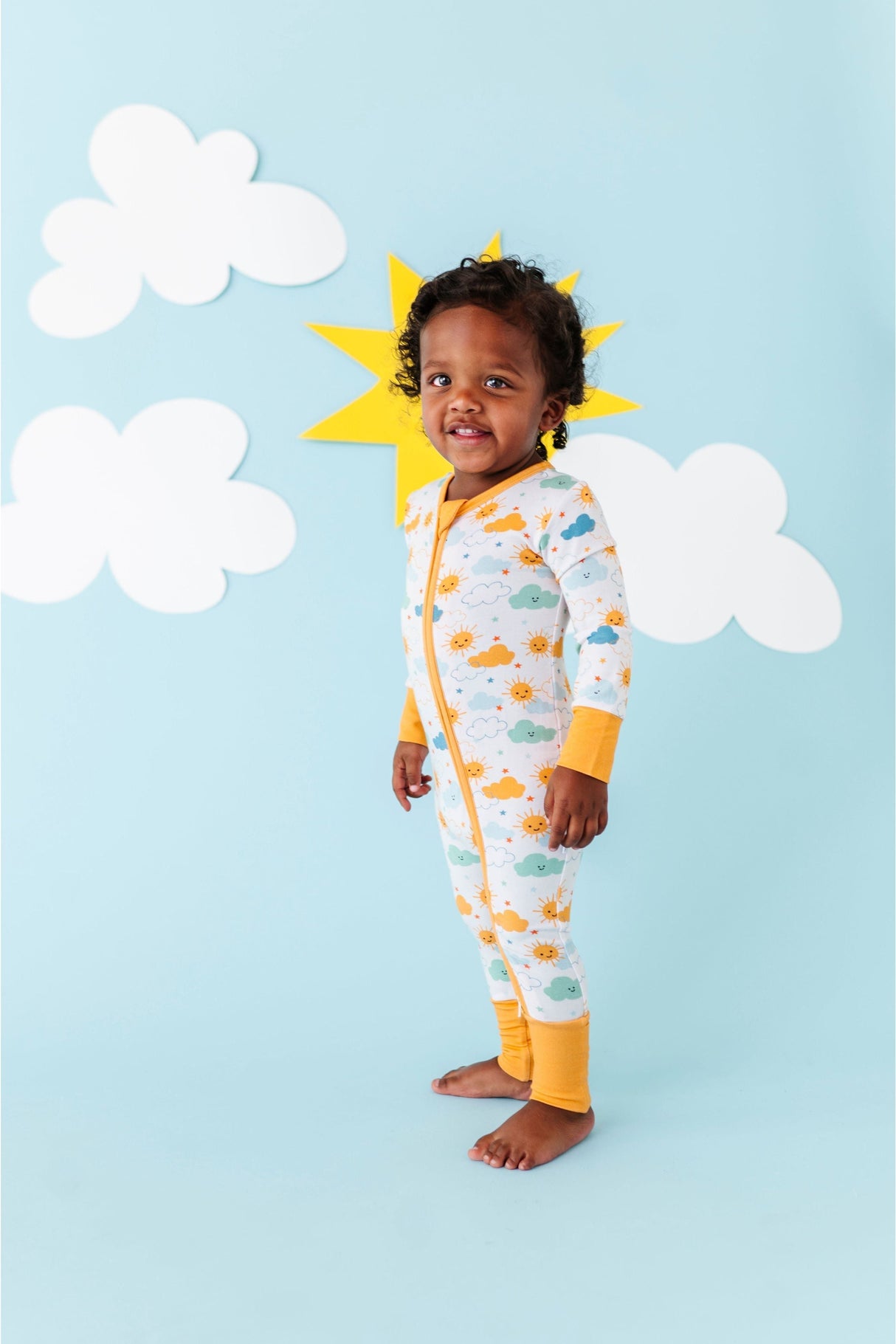 Bamboo One Piece Zip Pajama - Here Comes The Sun - HoneyBug