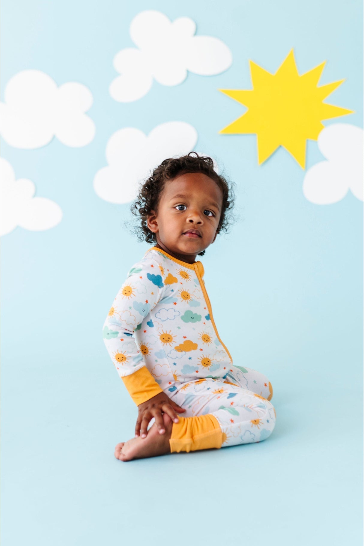 Bamboo One Piece Zip Pajama - Here Comes The Sun - HoneyBug