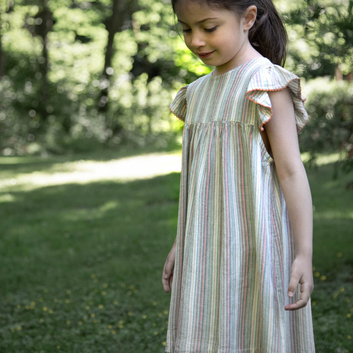 Girls’ Flutter Sleeve Dress | Mint Green Stripe - HoneyBug