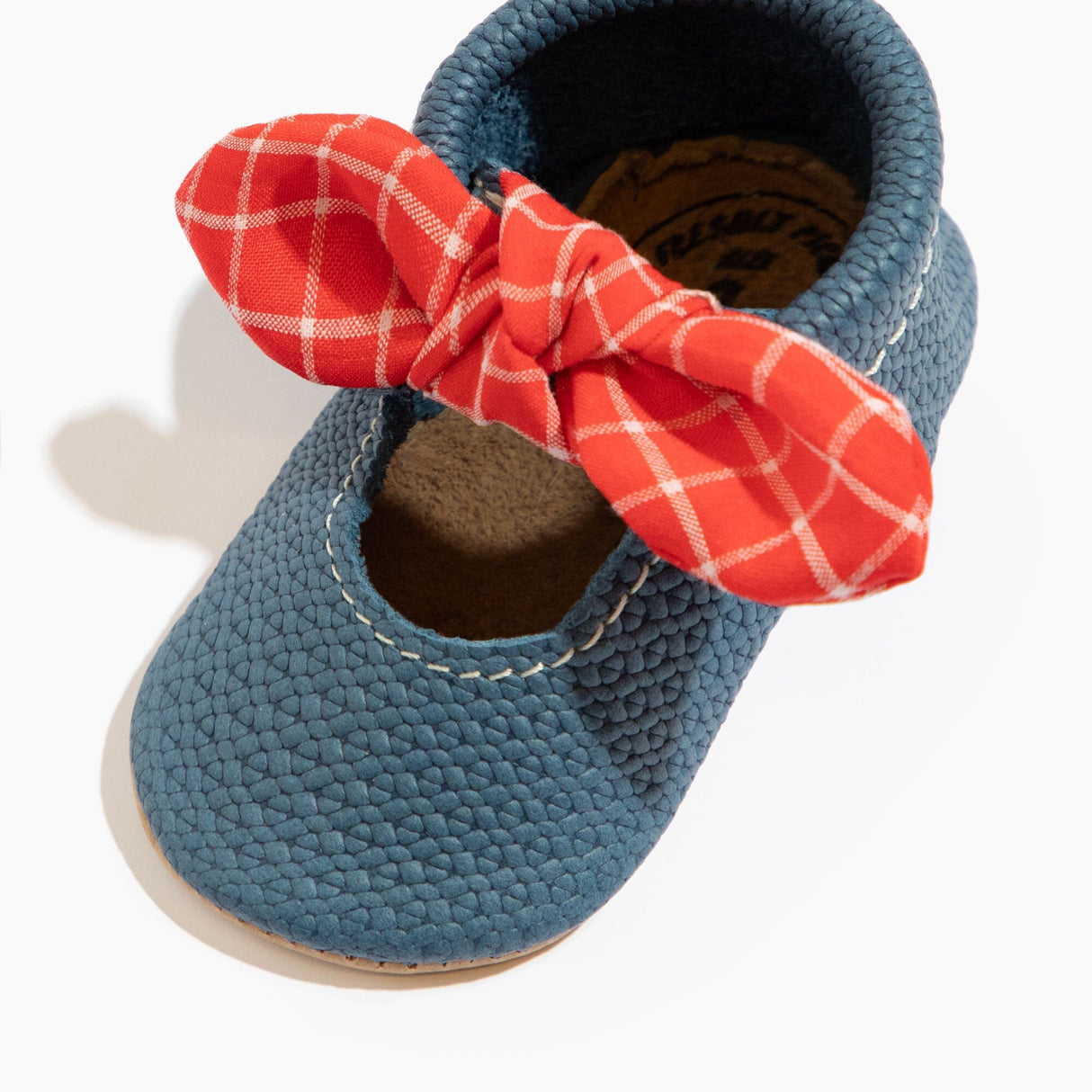 Blue Jean Knotted Bow Baby Shoe - HoneyBug