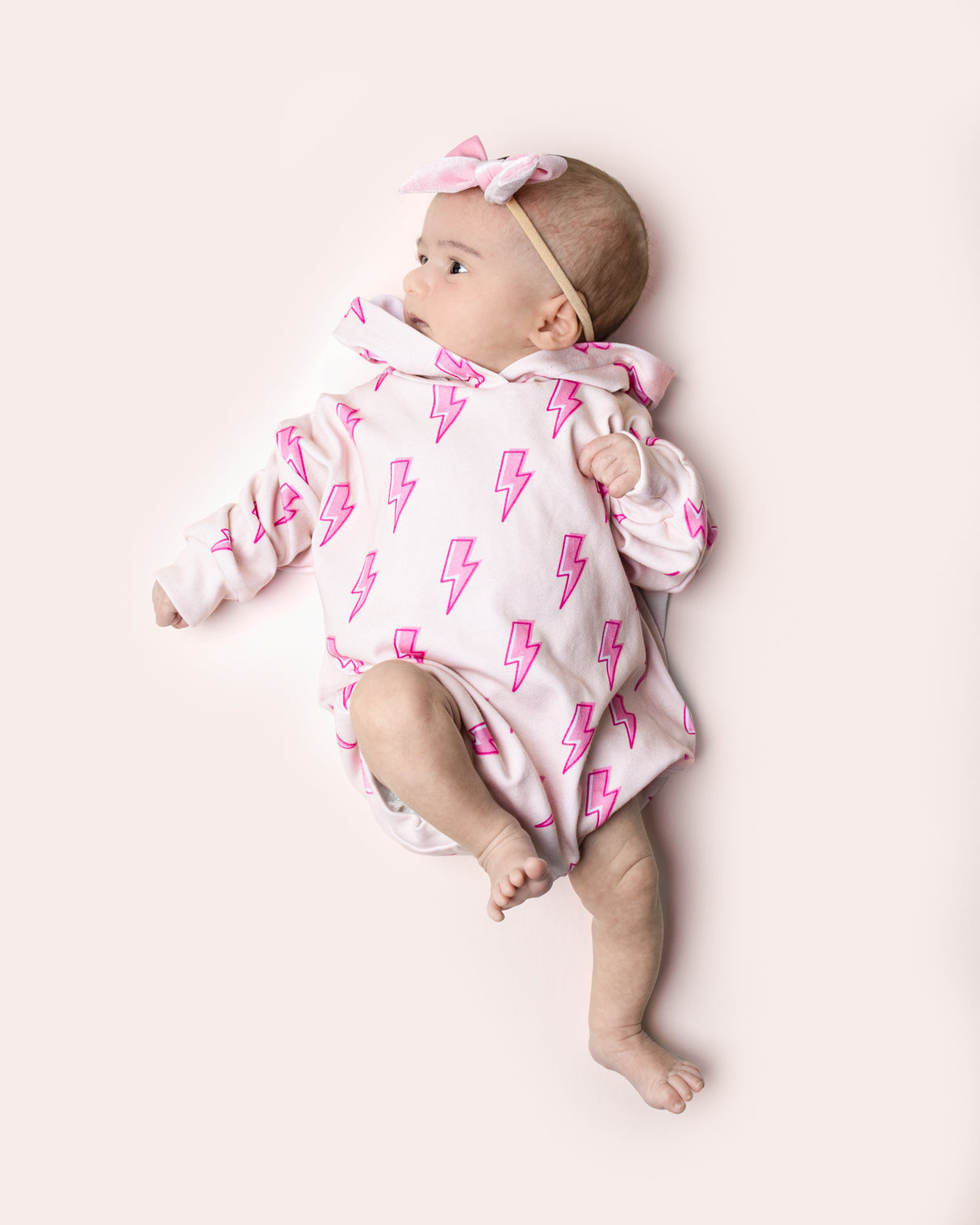 Hooded Bubble Romper | Pink Bolts - HoneyBug
