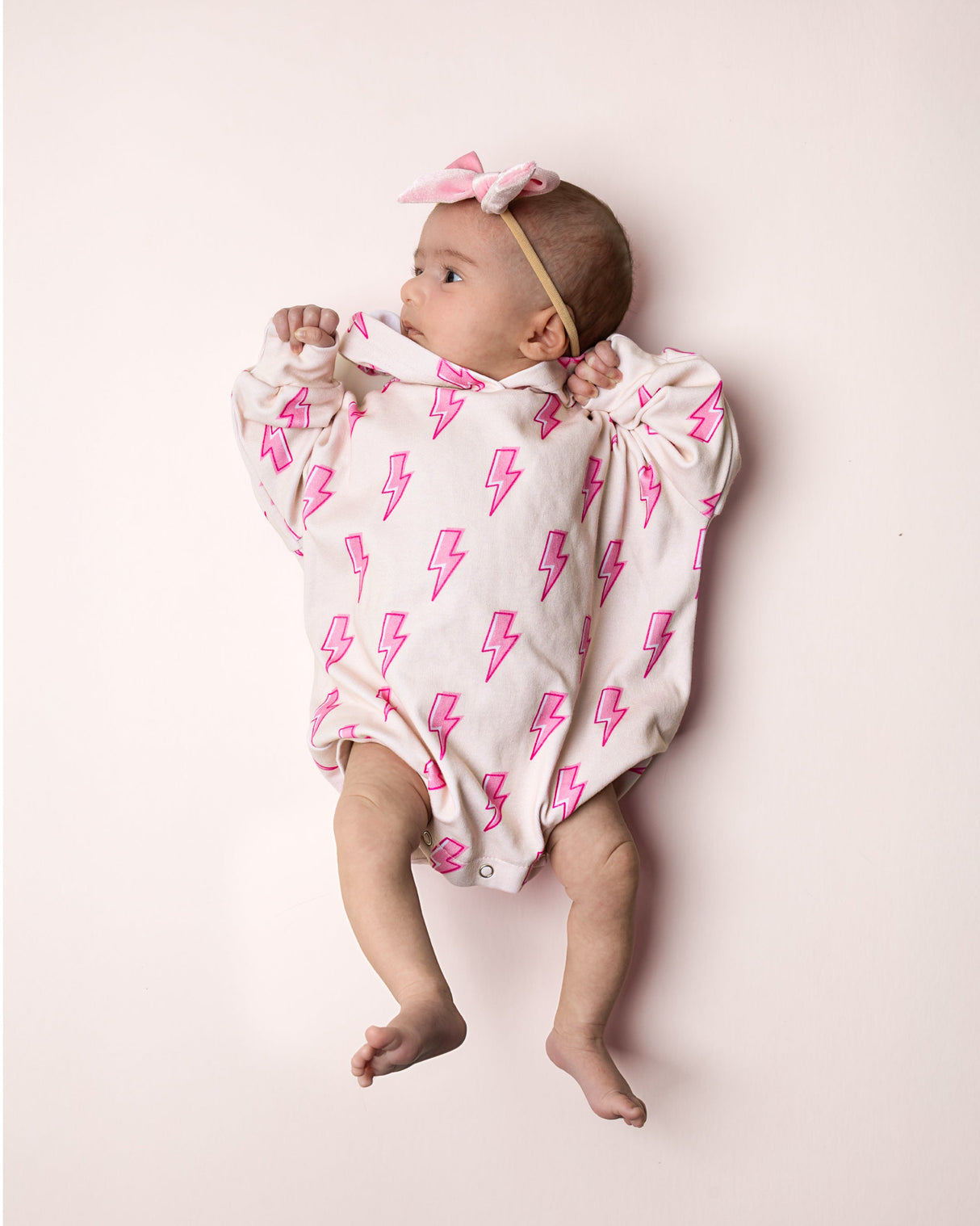 Hooded Bubble Romper | Pink Bolts - HoneyBug