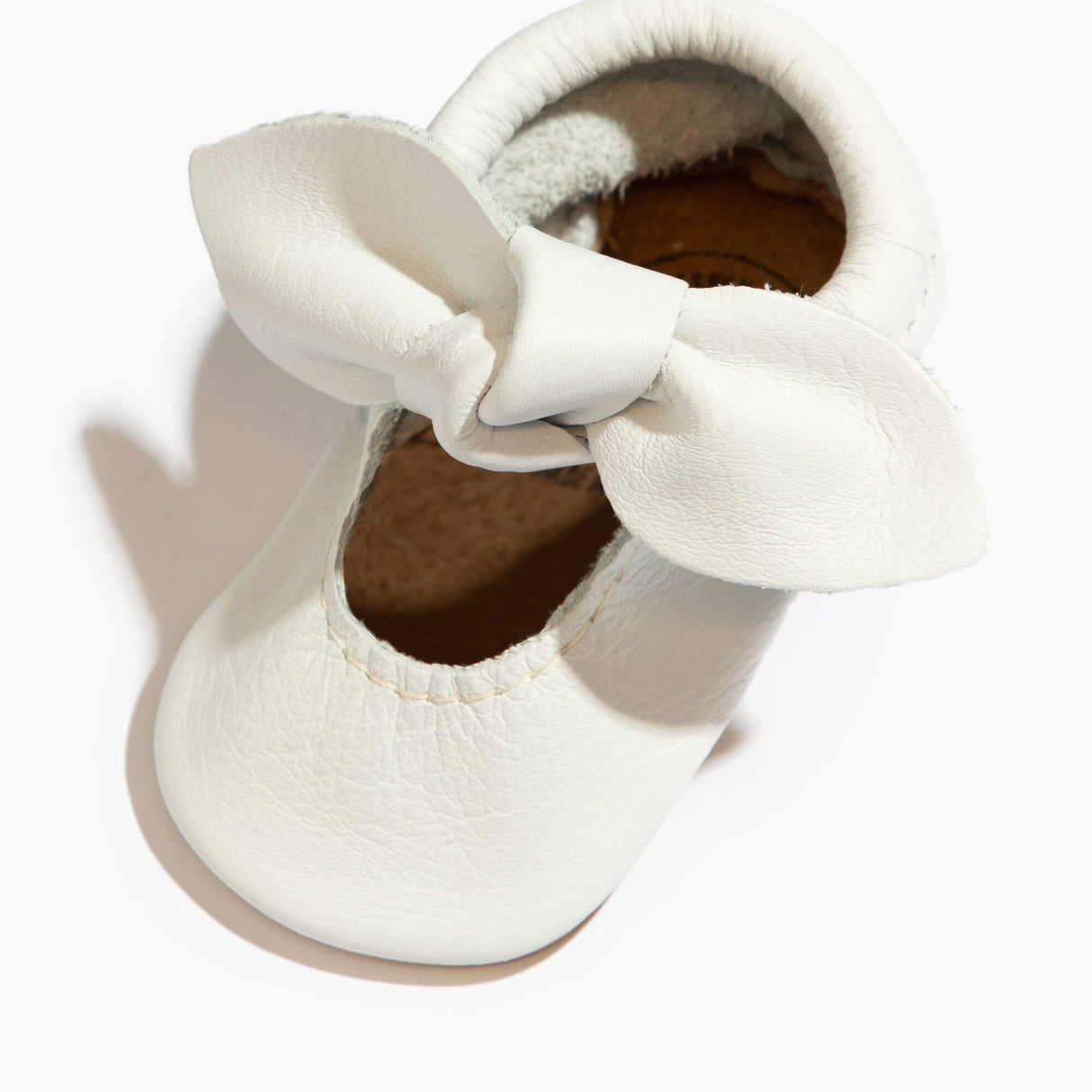 Toasted Bright White Knotted Bow Baby Shoe - HoneyBug