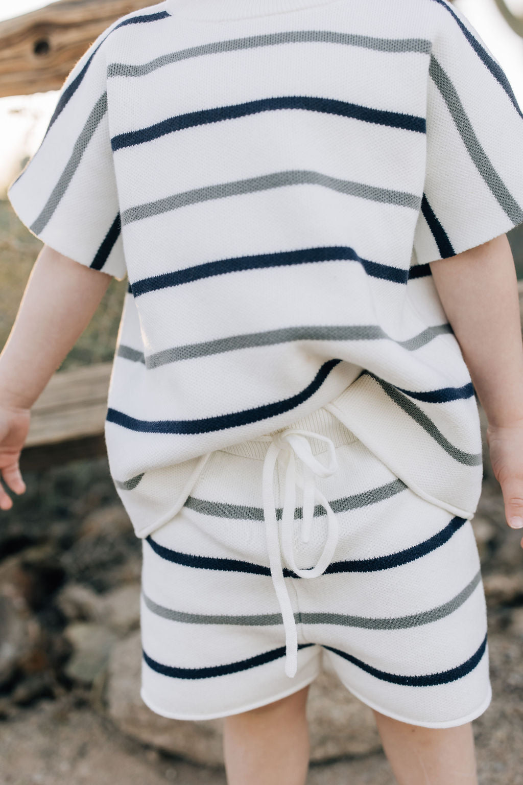 Sage + Navy Stripe Knit Short Set - HoneyBug