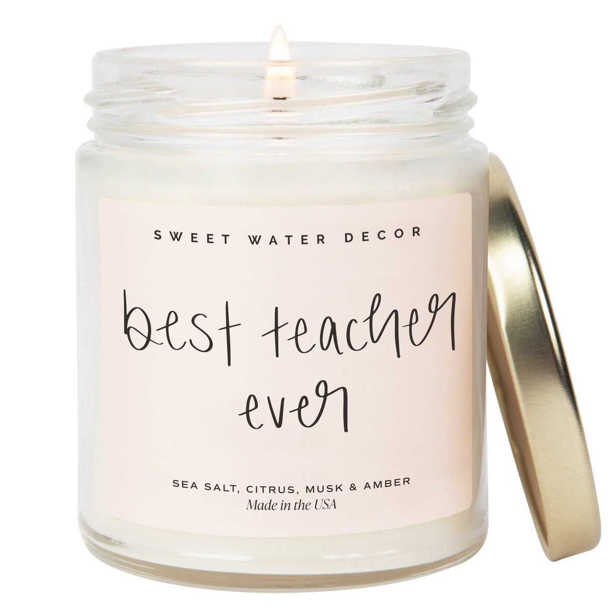 Best Teacher Ever Soy Candle - Clear Jar - 9 oz (Salt and Sea) - HoneyBug