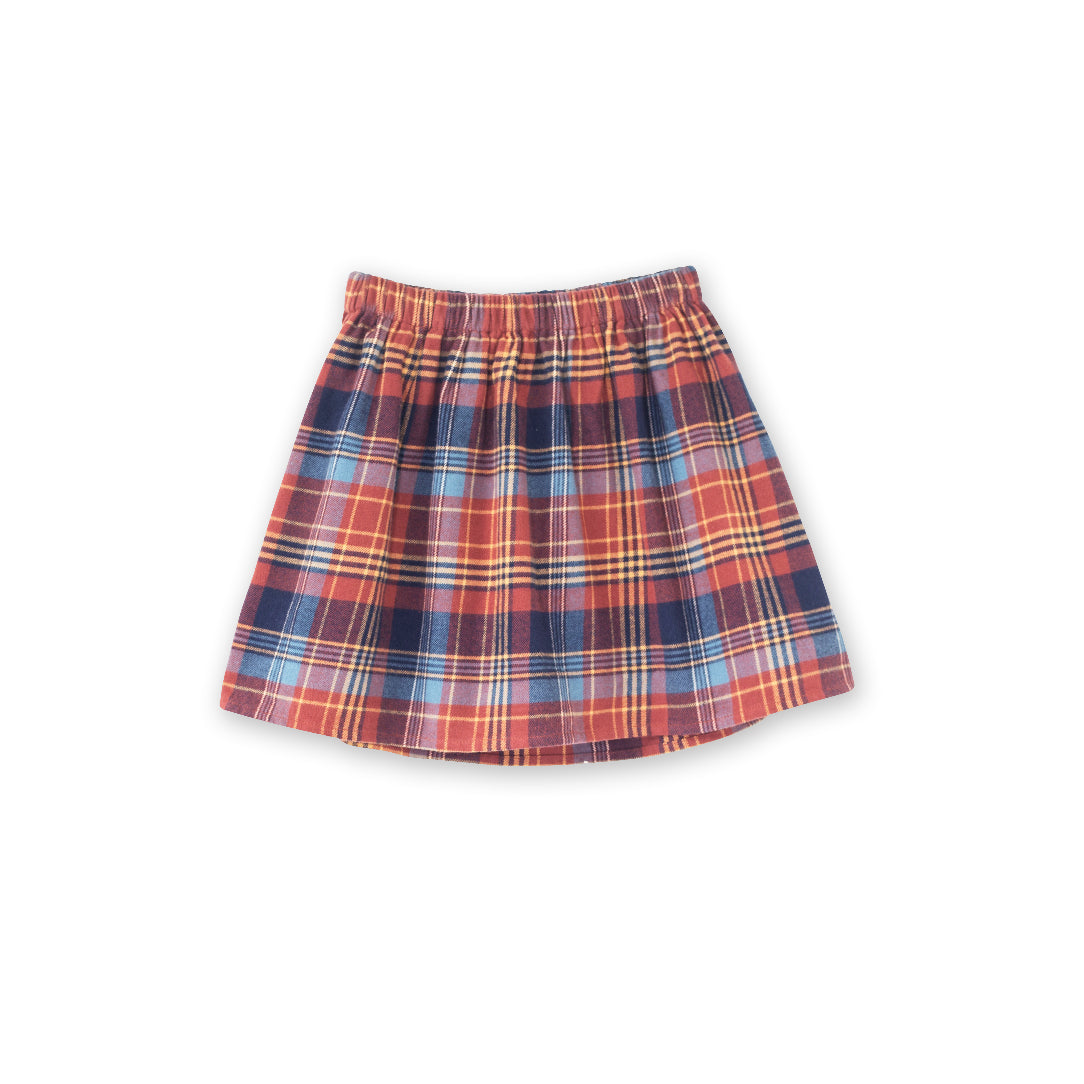 Girls Coral Skirt | Rust Plaid - HoneyBug
