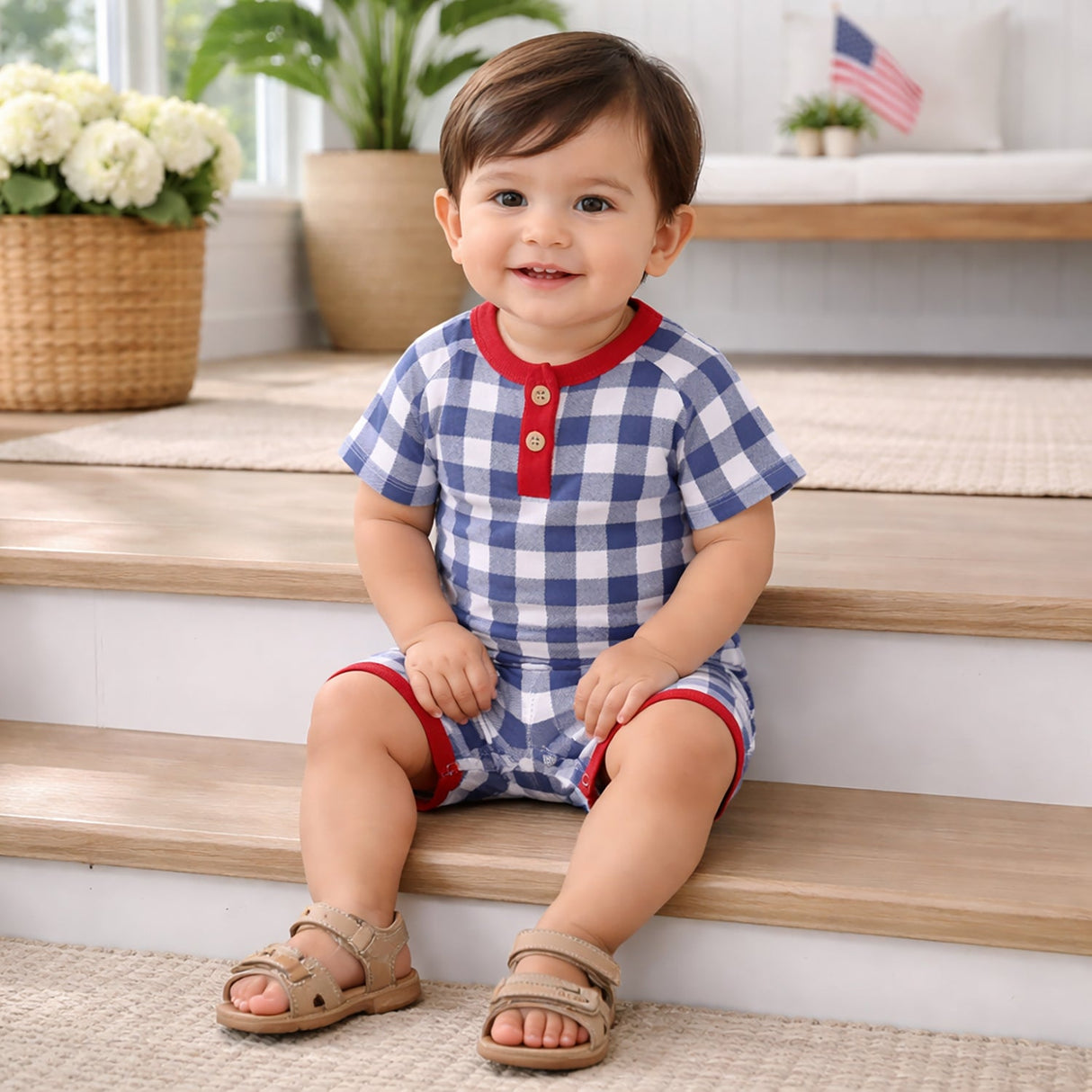 Picnic Plaid Bamboo Shorty Baby Romper