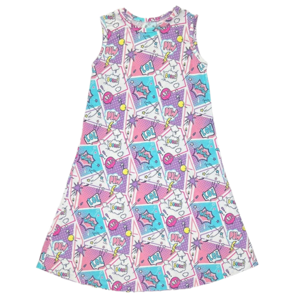 Comic Purple Bamboo Girls' Sleeveless Dress - HoneyBug