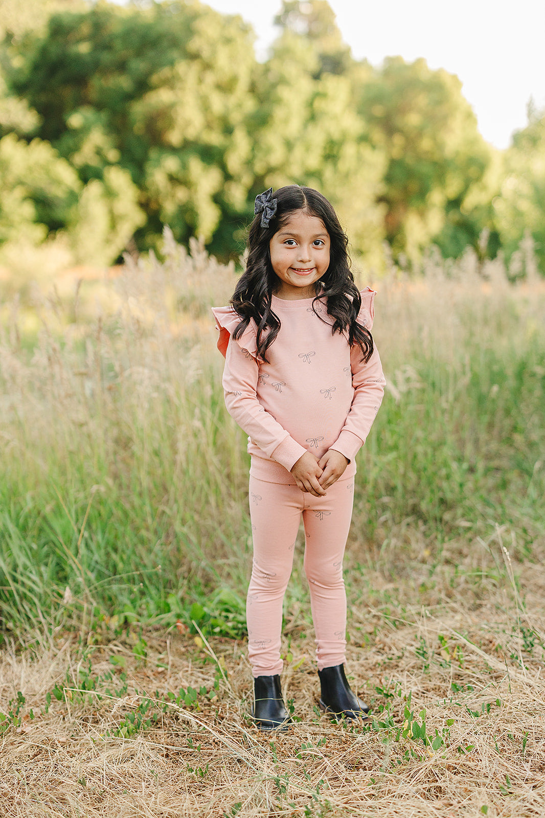 Pink Ribbon Ruffle French Terry Set - HoneyBug