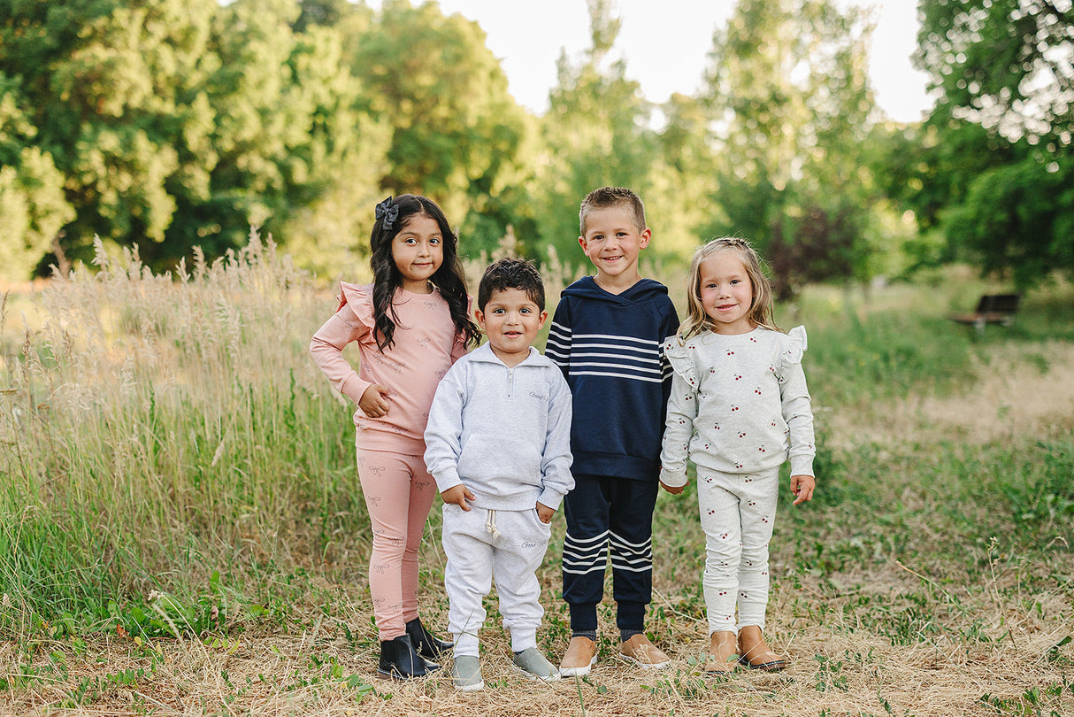 Navy Stripes Hooded French Terry Set - HoneyBug