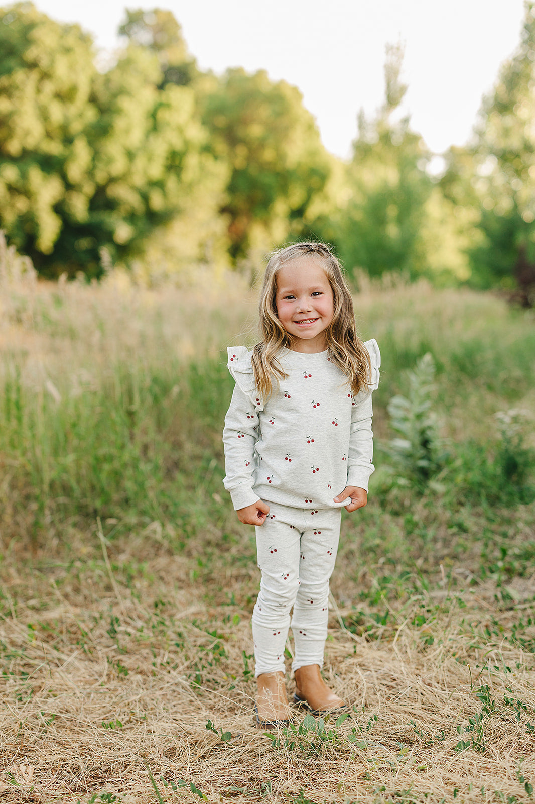 Cherry Ruffle French Terry Set - HoneyBug