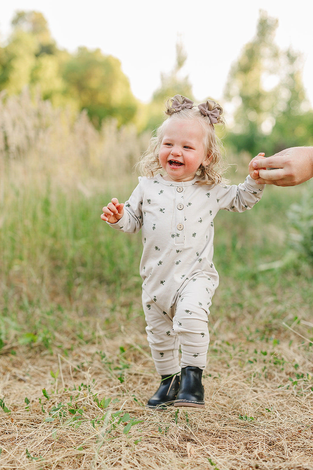 Floral Long Sleeve Button Romper - HoneyBug