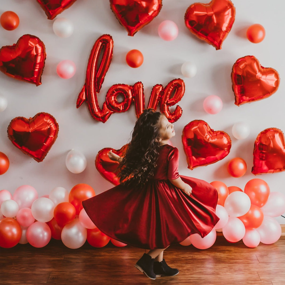 VELVET MID SLEEVE TWIRL- Ruby Red Stretch Velvet Twirl Dress - HoneyBug