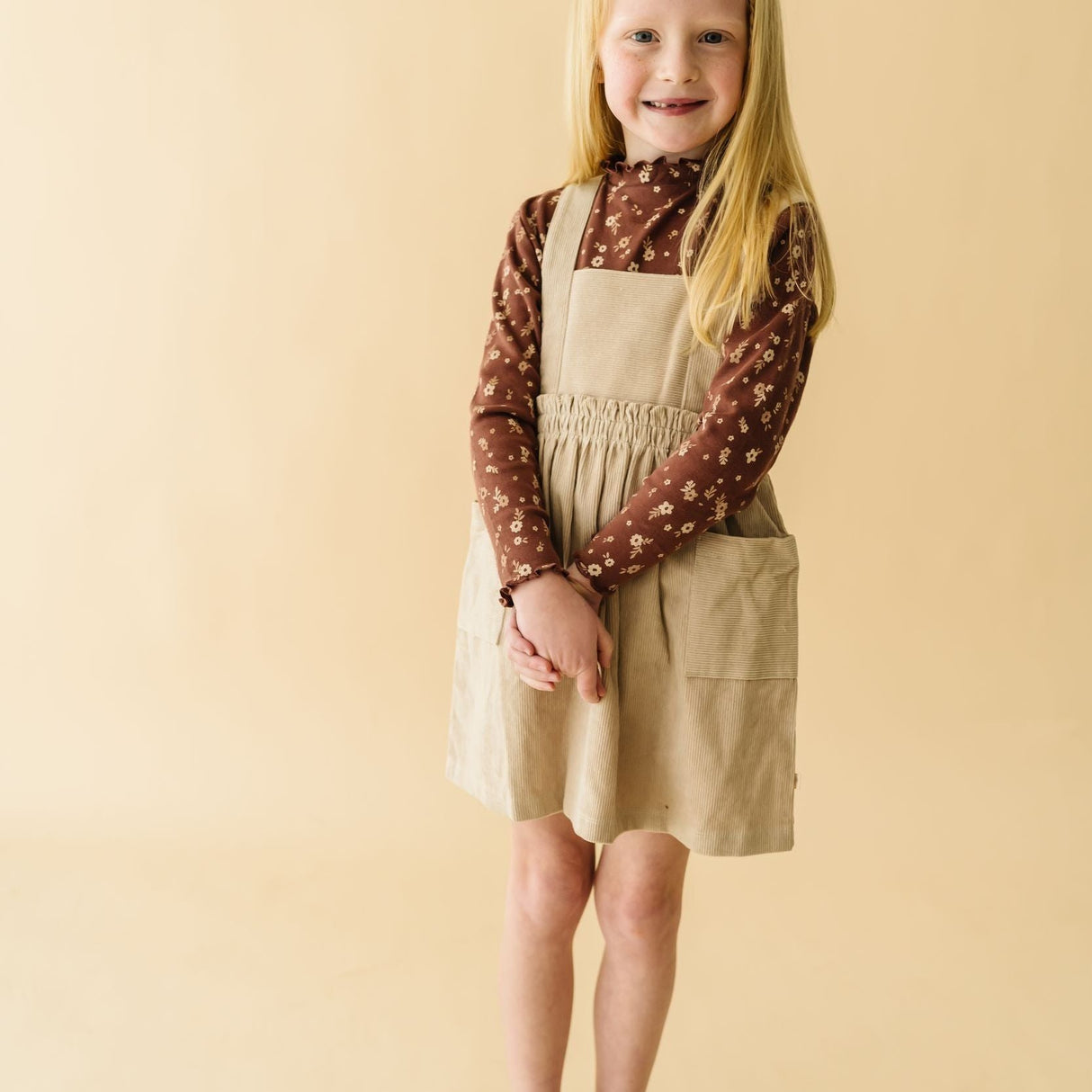 Organic Corduroy Pinafore Dress - Oat - HoneyBug
