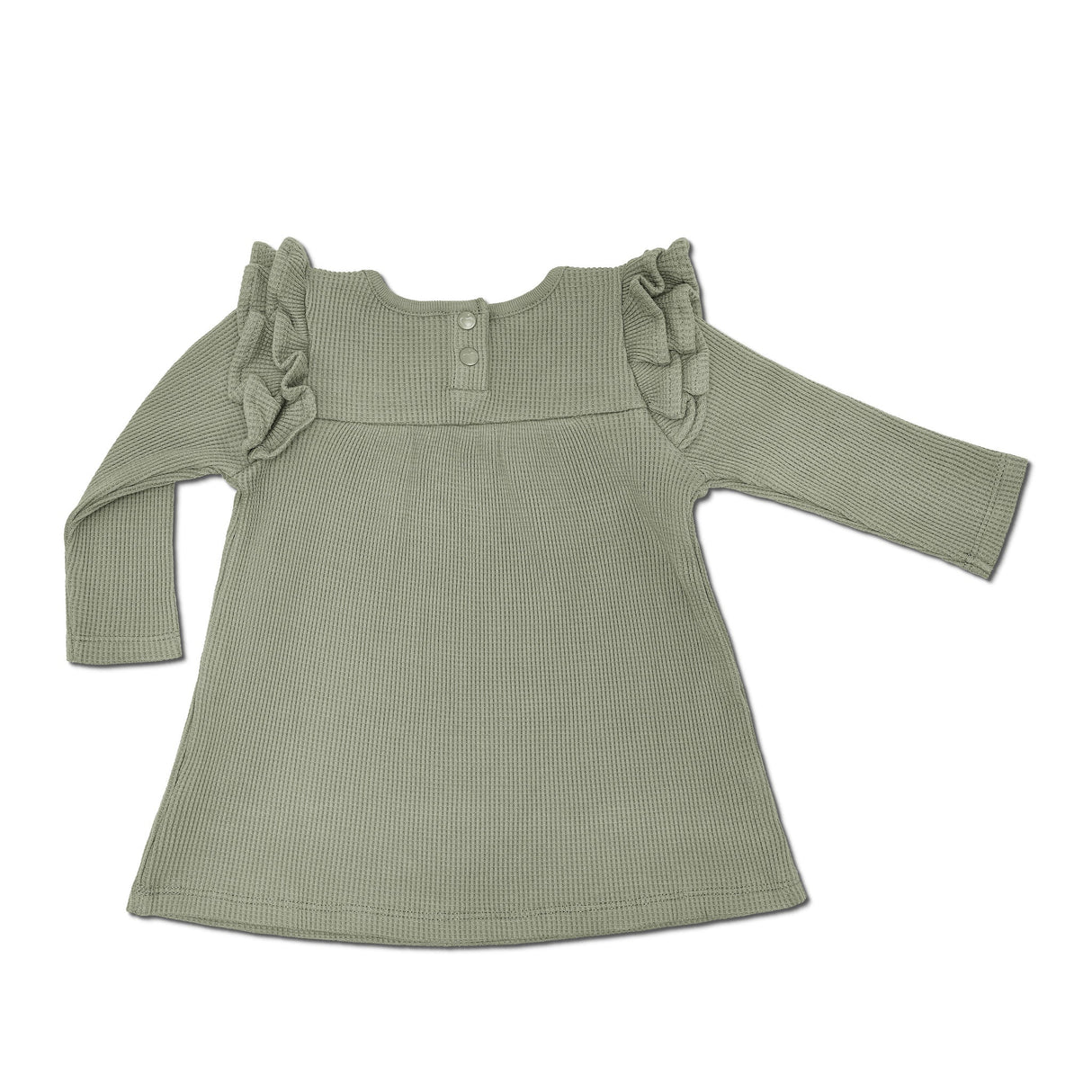 Waffle Long Sleeve Dress - Olive Green - HoneyBug