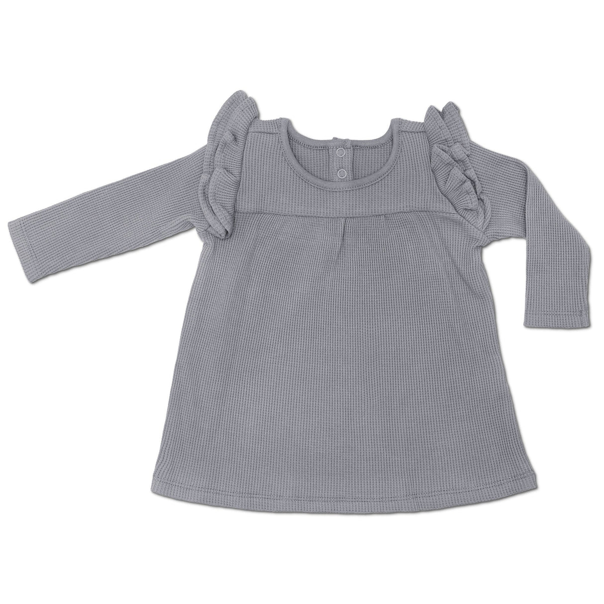 Waffle Long Sleeve Dress - Smoke - HoneyBug