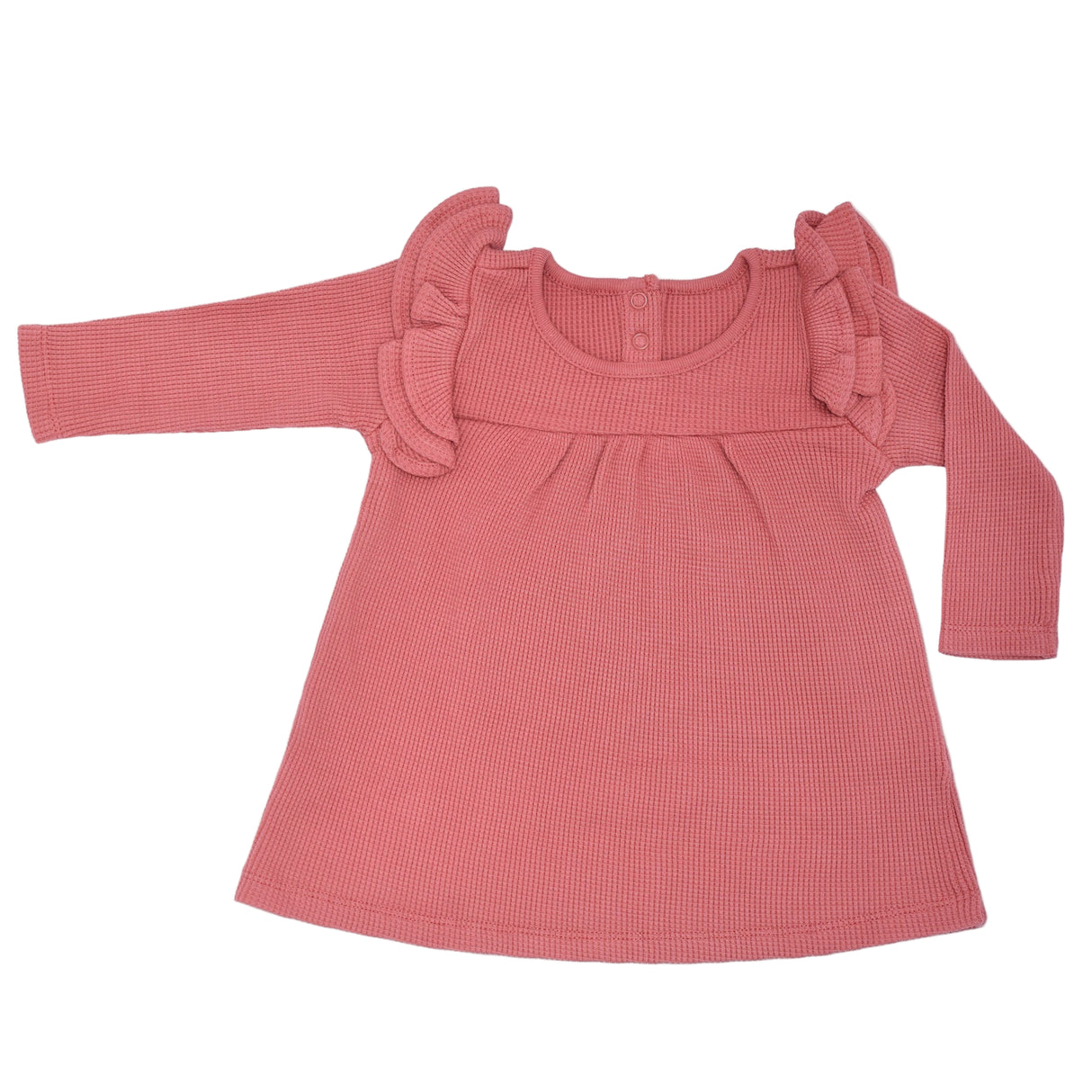 Waffle Long Sleeve Dress - Terra Cotta - HoneyBug