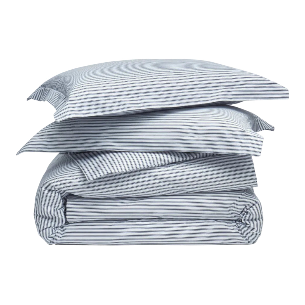 Luxe Premium Percale Duvet Set in Navy French Ticking