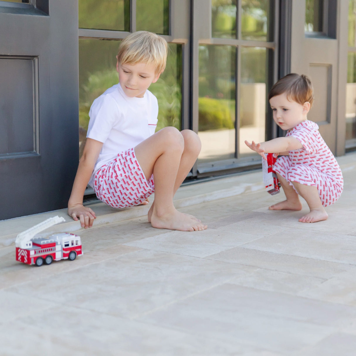 Hudson Boys' Short Set - Fire Truck Red - HoneyBug