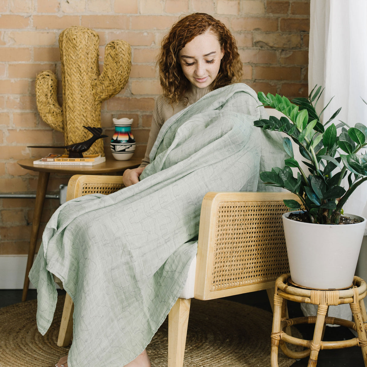 Cotton Muslin Swaddle Blanket - Cactus Lines - HoneyBug