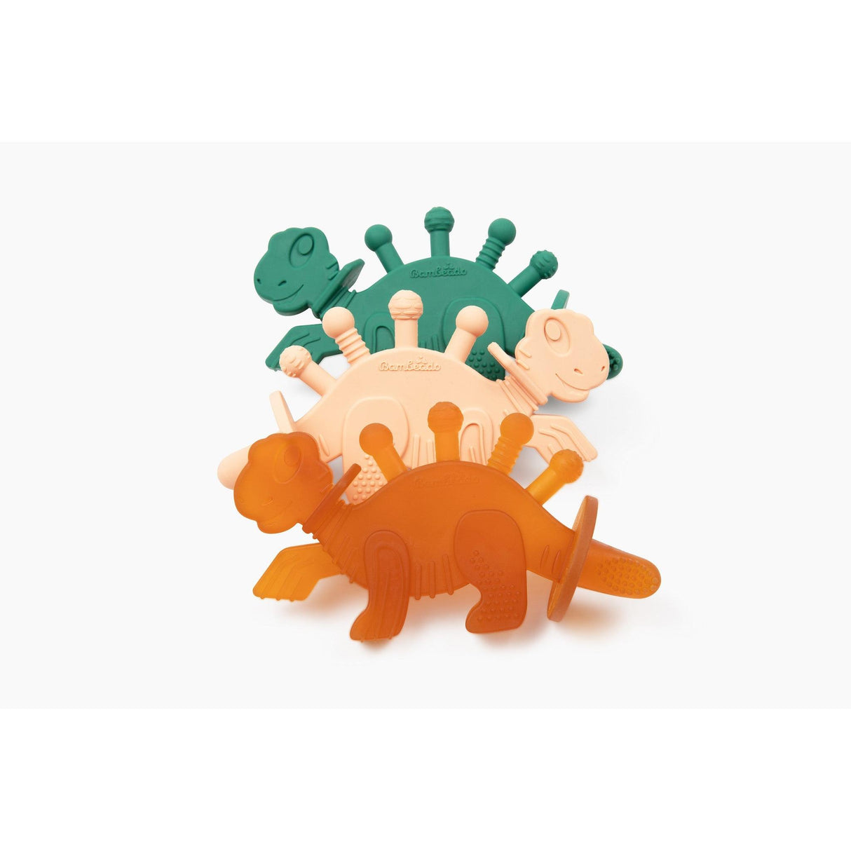Dibly - Pink - Baltic Amber & Natural Rubber Dinosaur Teether with Toothbrush Tail- - HoneyBug