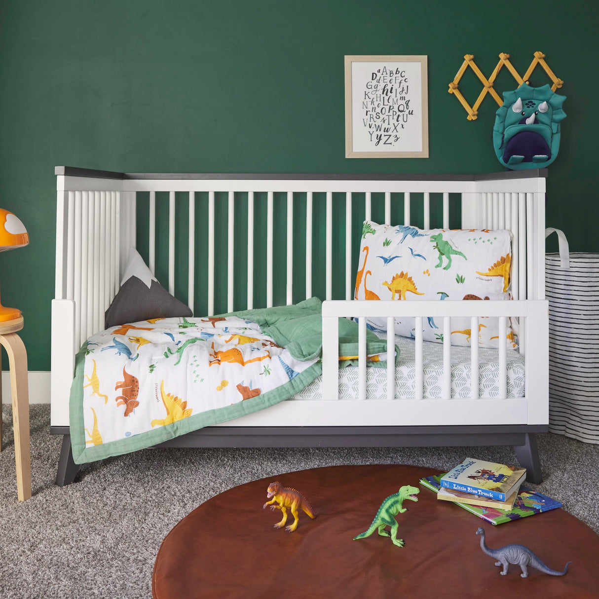 Cotton Muslin Toddler Comforter - Dino Names - HoneyBug