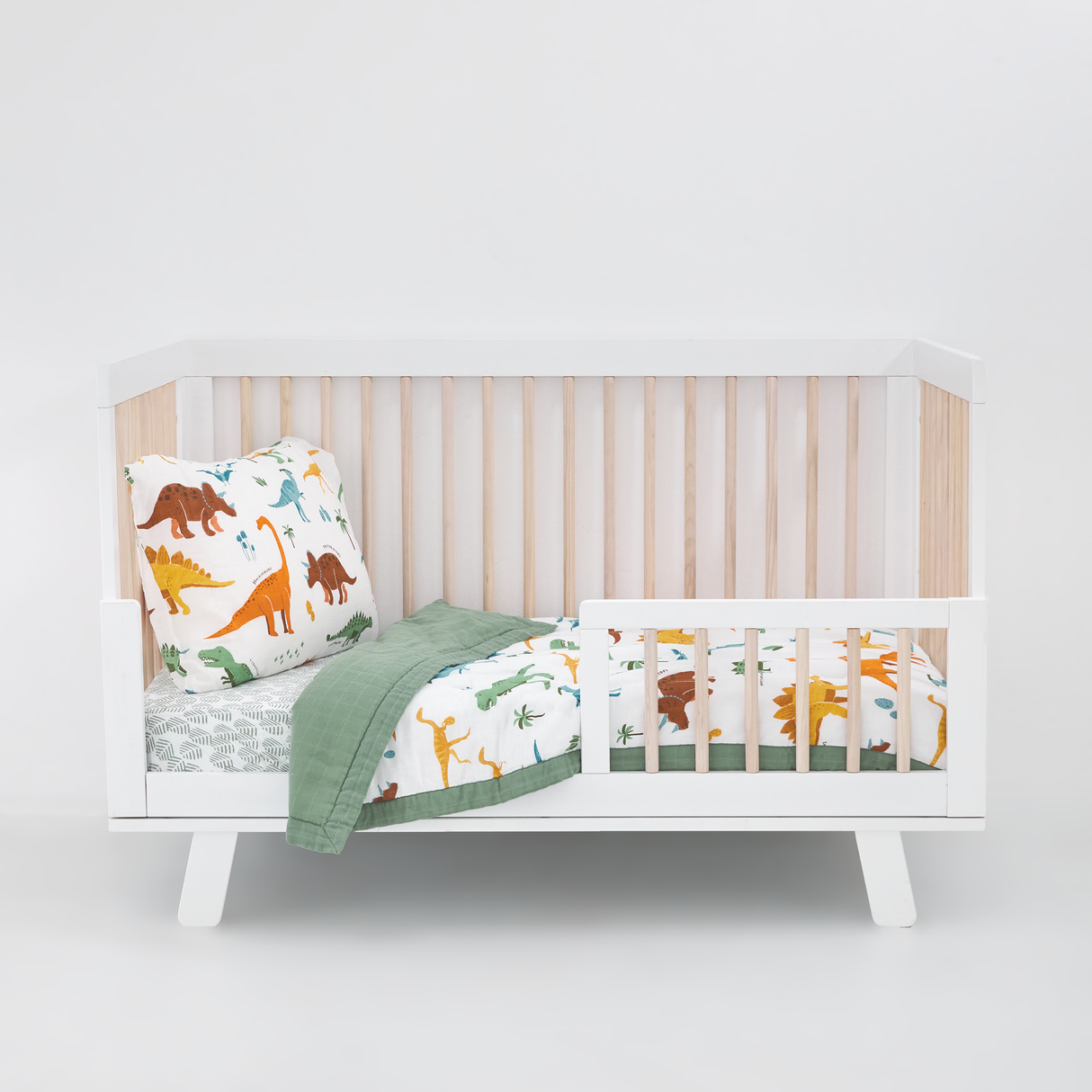 Cotton Muslin Toddler Bedding 3 Piece Set - Dino Names - HoneyBug