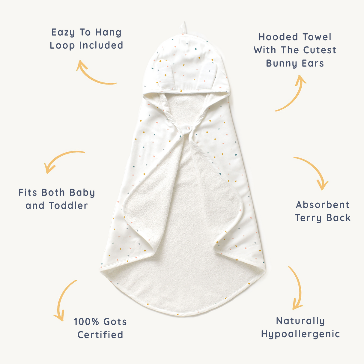 Organic Baby Hooded Towel - Dotty - HoneyBug