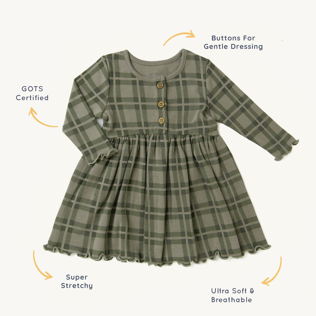 Organic Long Sleeve Twirl Dress - Plaid - HoneyBug