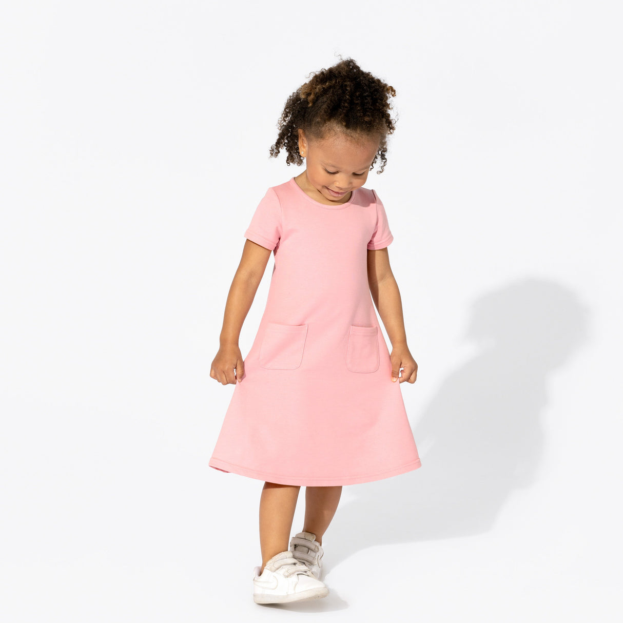 Dusty Rose Bamboo Terry Daywear Girls' Short Sleeve Dress - HoneyBug