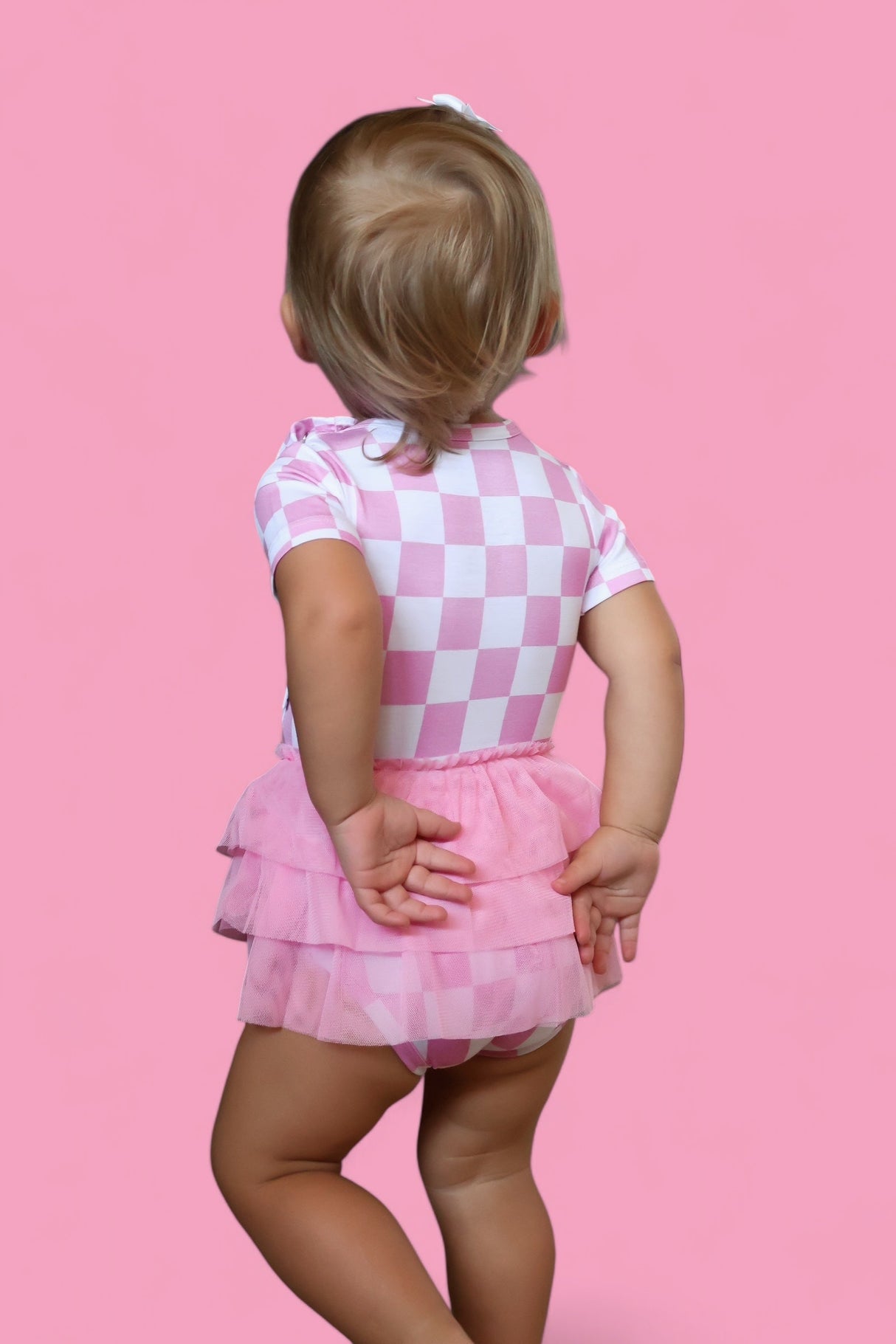 BUBBLEGUM CHECKERS DREAM TUTU BODYSUIT DRESS - HoneyBug